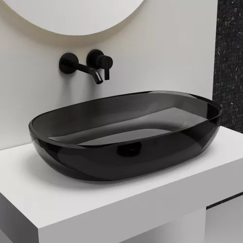 Раковина накладная прозрачная ABBER Kristall AT2805Onyx, Выбрать цвет: Чёрный