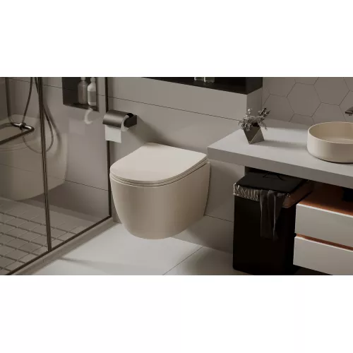 Унитаз ABBER Bequem AC1101MBE подвесной  бежевый матовый, безободковый, Выбрать цвет: Бежевый матовый, изображение 3