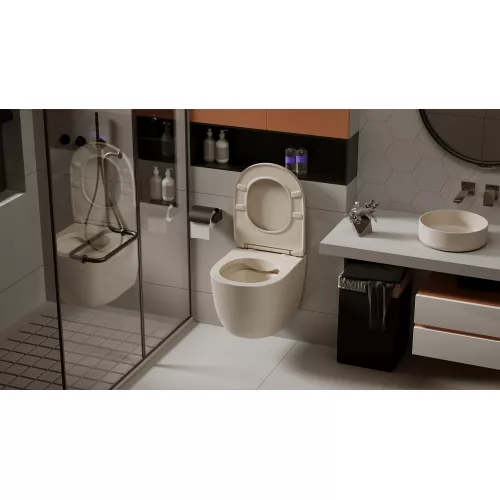 Унитаз ABBER Bequem AC1101MBE подвесной  бежевый матовый, безободковый, Выбрать цвет: Бежевый матовый, изображение 4