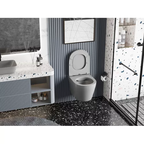 Унитаз ABBER Bequem AC1102MG подвесной серый матовый, безободковый, Выбрать цвет: Серый матовый, изображение 4