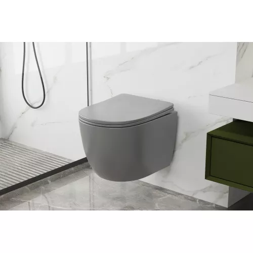 Унитаз ABBER Bequem AC1103MG подвесной серый матовый, безободковый, Выбрать цвет: Серый матовый, изображение 3