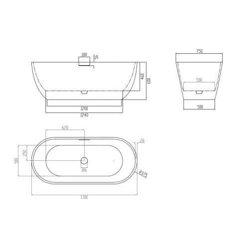Ванна из искусственного камня ABBER Frankfurt 170х75 песочная матовая, Выбрать цвет: песочный матовый, изображение 4