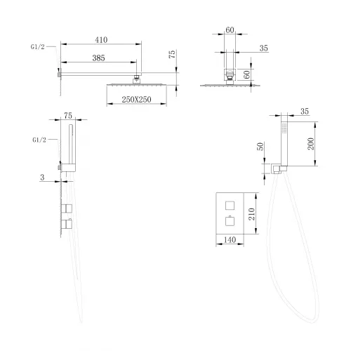 Душевая система ABBER Daheim AF8251 скрытого монтажа без излива, термостат, хром, Выбрать цвет: Хром, изображение 3