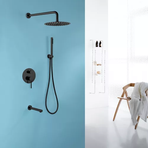 Душевая система ABBER Emotion AF8817B скрытого монтажа с изливом, черная матовая, Выбрать цвет: Черный матовый, изображение 2