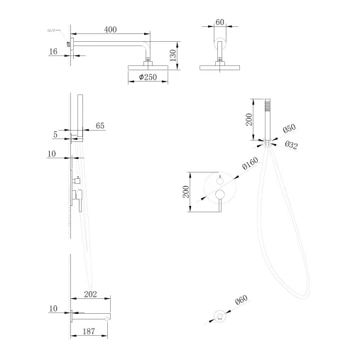 Душевая система ABBER Emotion AF8817G скрытого монтажа с изливом, золото матовое, Выбрать цвет: Золото матовое, изображение 3