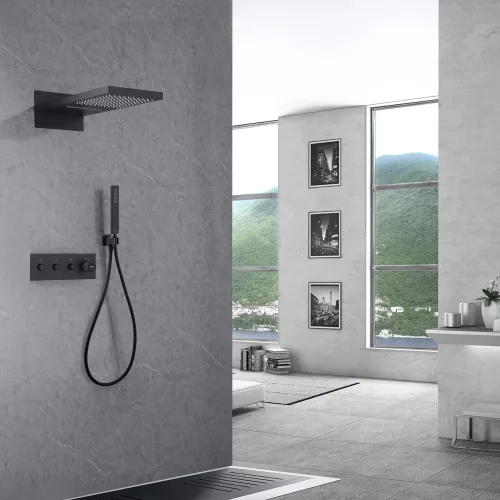 Душевая система ABBER Rund AF8752B скрытого монтажа без излива, термостат, черная матовая, Выбрать цвет: Черный матовый, изображение 2