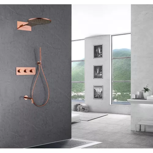 Душевая система ABBER Wasser Kreis AF8150RG скрытого монтажа с изливом, термостат, розовое золото, Выбрать цвет: Розовое золото, изображение 2