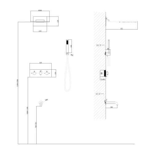 Душевая система ABBER Wasser Kreis AF8150RG скрытого монтажа с изливом, термостат, розовое золото, Выбрать цвет: Розовое золото, изображение 3