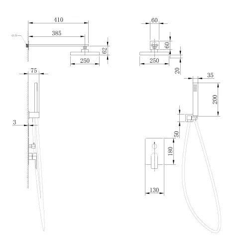 Душевая система ABBER Weiss Insel AF8018W скрытого монтажа без излива, белый-хром, Выбрать цвет: белый-хром, изображение 3