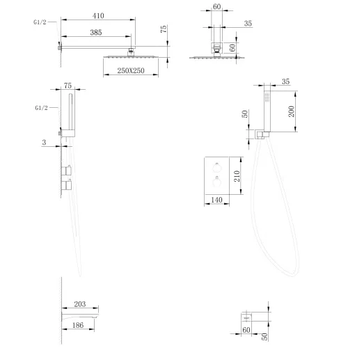 Душевая система ABBER Weiss Insel AF8050 скрытого монтажа с изливом, термостат, хром, Выбрать цвет: Хром, изображение 3