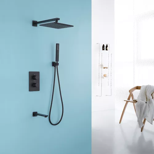 Душевая система ABBER Weiss Insel AF8050B скрытого монтажа с изливом, термостат, черная матовая, Выбрать цвет: Черный матовый, изображение 2