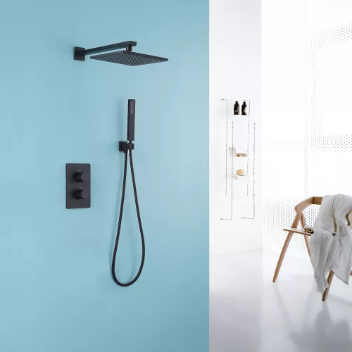 Душевая система ABBER Weiss Insel AF8051B скрытого монтажа без излива, термостат, черный матовый, Выбрать цвет: Черный матовый, изображение 2