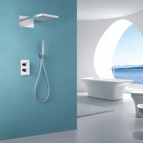 Душевая система ABBER Weiss Insel AF8052 скрытого монтажа без излива, термостат, хром, Выбрать цвет: Хром, изображение 2