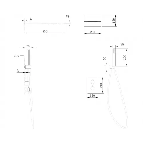 Душевая система ABBER Weiss Insel AF8052 скрытого монтажа без излива, термостат, хром, Выбрать цвет: Хром, изображение 3