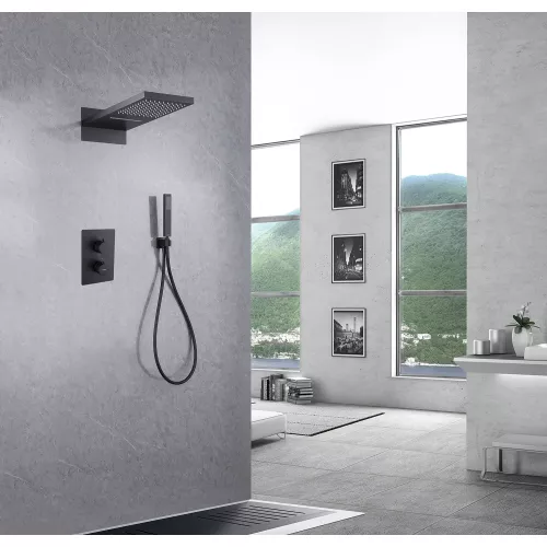 Душевая система ABBER Weiss Insel AF8052B скрытого монтажа без излива, термостат, черная матовая, Выбрать цвет: Черный матовый, изображение 2