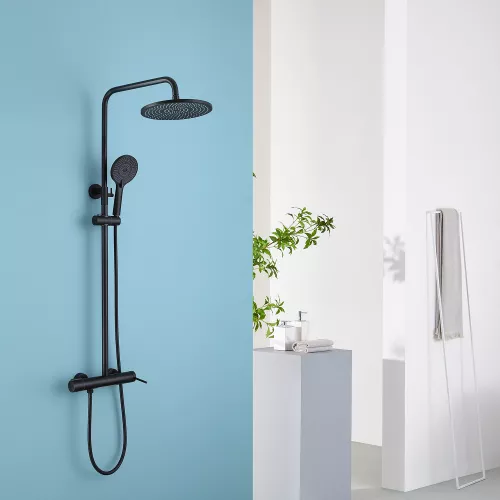 Душевая стойка ABBER Emotion AF8816B с изливом, черная матовая, Выбрать цвет: Черный матовый, Регулируемая высота: 810-1140, изображение 2