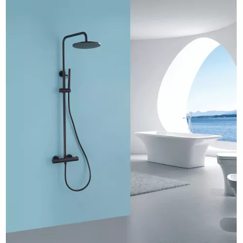 Душевая стойка ABBER Wasser Kreis AF8160B с термостатом без излива, черная матовая, Выбрать цвет: Черный матовый, изображение 2