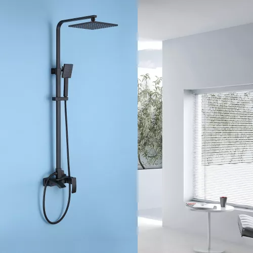 Душевая стойка ABBER Wasserfall AF8616B с изливом, черная матовая, Выбрать цвет: Черный матовый, Регулируемая высота: 900-1250, изображение 2