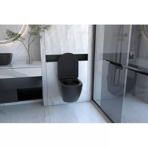 Унитаз ABBER BEQUEM AC1100MB подвесной черный матовый, безободковый, Выбрать цвет: Черный матовый, изображение 3