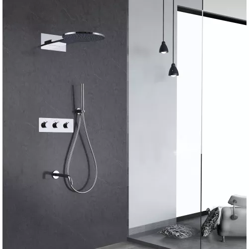 Душевая система ABBER Wasser Kreis AF8150 скрытого монтажа с изливом, термостат, хром, Выбрать цвет: Хром, изображение 2