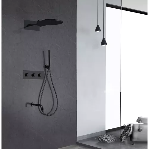 Душевая система ABBER Wasser Kreis AF8150B скрытого монтажа с изливом, термостат, черная матовая, Выбрать цвет: Черный матовый, изображение 2