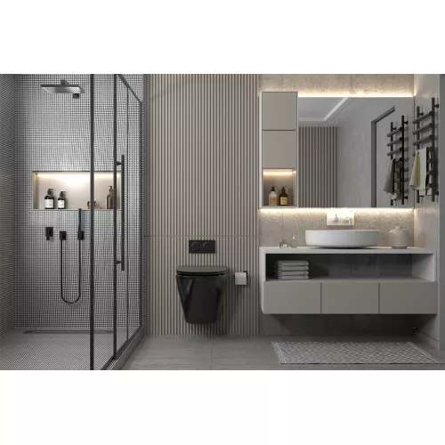 Унитаз ABBER Bequem AC1102MB подвесной черный матовый, безободковый, Выбрать цвет: Черный матовый, изображение 3