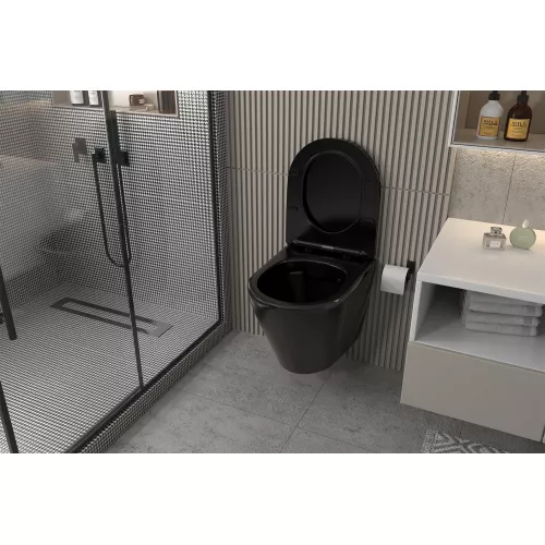 Унитаз ABBER Bequem AC1102MB подвесной черный матовый, безободковый, Выбрать цвет: Черный матовый, изображение 4