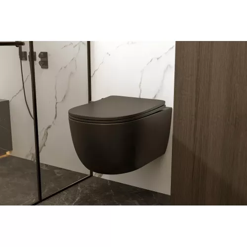 Унитаз ABBER Bequem AC1104MB подвесной черный матовый, безободковый, Выбрать цвет: Черный матовый, изображение 4