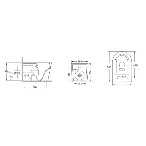 Унитаз ABBER Bequem AC1113 приставной белый, безободковый, изображение 9