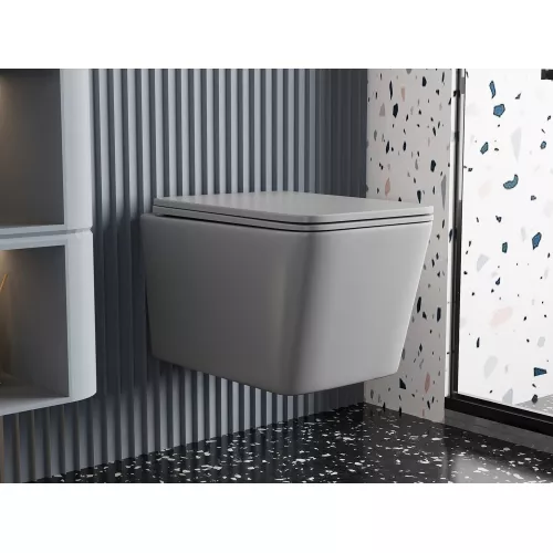 Унитаз ABBER Rechteck AC1201MG подвесной серый матовый, безободковый, Выбрать цвет: Серый матовый, изображение 2