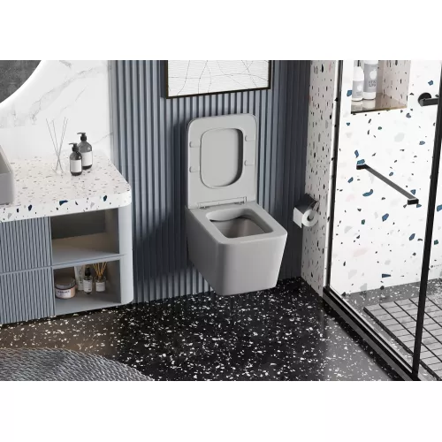 Унитаз ABBER Rechteck AC1201MG подвесной серый матовый, безободковый, Выбрать цвет: Серый матовый, изображение 4