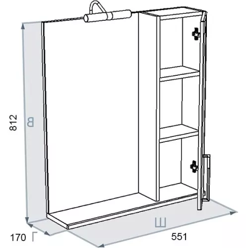 Зеркало-шкаф  Triton Диана 55 R с подсветкой, изображение 6
