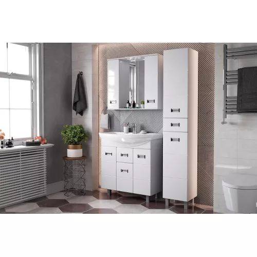 Шкаф-зеркало Балтика 80 белый, с подсветкой, изображение 3