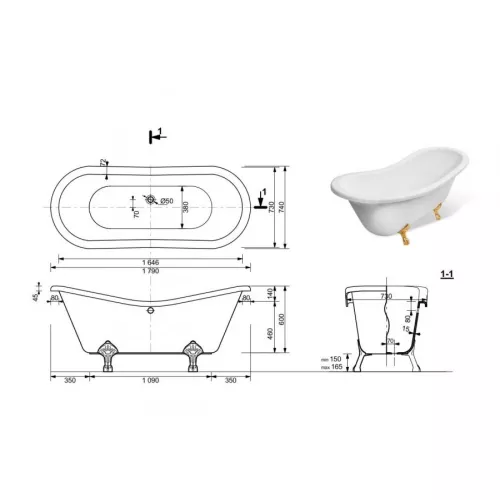Эстет Ванна Бостон 180x74 (на подиуме) из искусственного камня, изображение 7