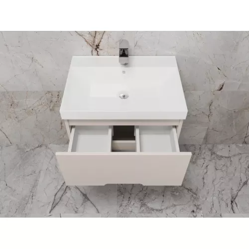 Тумба подвесная "Матис", с раковиной Classic (2 ящика), КРЕМ, ЭМАЛЬ, Выбрать цвет: Крем, Выбрать размер: 60, изображение 4