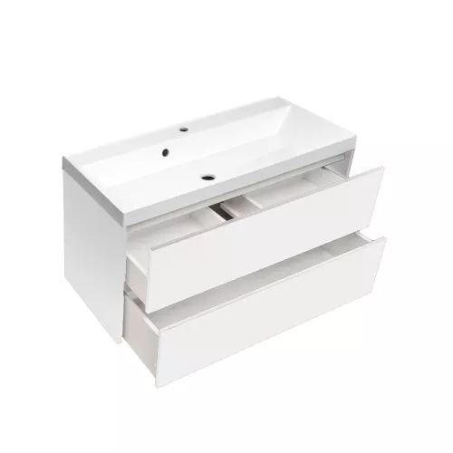 Тумба подвесная ACWEN МОДЕРН 100 белый матовый с раковиной Слим 100, Выбрать цвет: Белый, Выбрать размер: 100, изображение 6