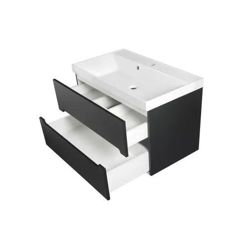Тумба подвесная  ACWEN TORNO черная матовая с раковиной  черная/белая, Выбрать цвет: Черный матовый, Выбрать размер: 80, Внешний вид: с белой раковиной, изображение 7