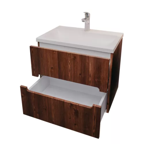 Тумба  подвесная ACWEN TORNO 80  дуб горизонт с раковиной Слим 80, Выбрать цвет: Дуб горизонт темный, Выбрать размер: 80, Внешний вид: с белой раковиной, изображение 6