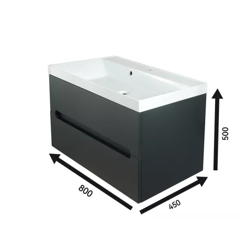 Тумба подвесная  ACWEN TORNO черная матовая с раковиной  черная/белая, Выбрать цвет: Черный матовый, Выбрать размер: 80, Внешний вид: с белой раковиной, изображение 8