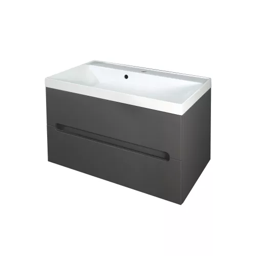 Тумба подвесная  ACWEN TORNO 80  графит, раковиной Слим 80, Выбрать цвет: Графит, Выбрать размер: 80, Внешний вид: с белой раковиной, изображение 5
