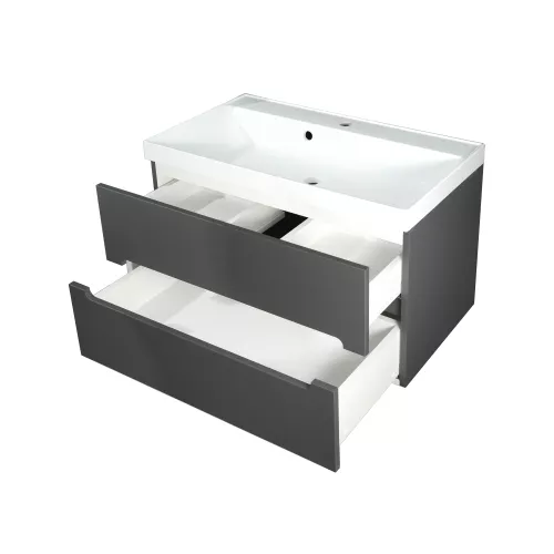 Тумба подвесная  ACWEN TORNO 80  графит, раковиной Слим 80, Выбрать цвет: Графит, Выбрать размер: 80, Внешний вид: с белой раковиной, изображение 6