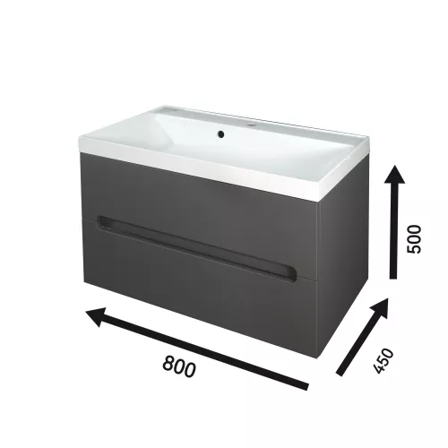 Тумба подвесная  ACWEN TORNO 80  графит, раковиной Слим 80, Выбрать цвет: Графит, Выбрать размер: 80, Внешний вид: с белой раковиной, изображение 7