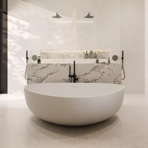 Ванна из искусственного камня ABBER Stein AS9608 белая матовая 180*130, изображение 7