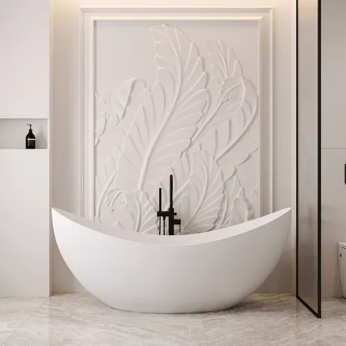 Ванна из искусственного камня ABBER Stein AS9633 белая матовая 180*80, изображение 7