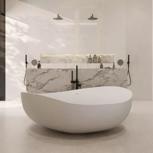 Ванна из искусственного камня ABBER Stein AS9639 белая матовая 180*110, изображение 8