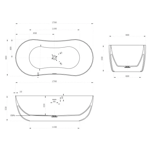 Ванна из искусственного камня ABBER Stein AS9604 белая матовая 170*80, изображение 6