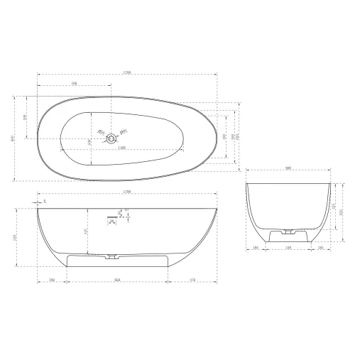 Ванна из искусственного камня ABBER Stein белая матовая, Выбрать размер: 170х80, изображение 7