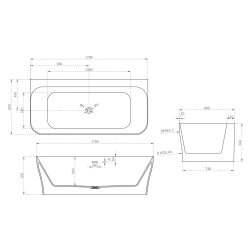 Ванна из искусственного камня ABBER Stein AS9616 белая матовая 170*80, изображение 4