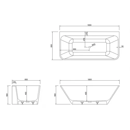 Ванна из искусственного камня ABBER Stein AS9619 белая матовая 180*85, изображение 5