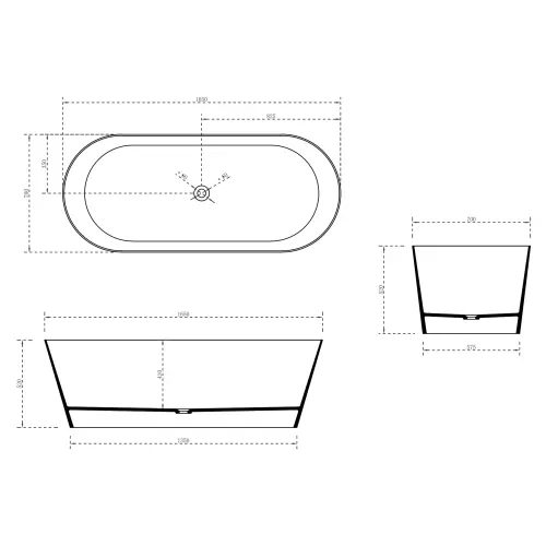 Ванна из искусственного камня ABBER Stein AS9622 белая матовая 165*70, изображение 7